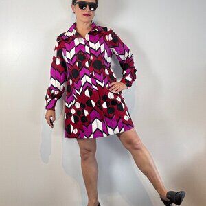 Vintage LANVIN 70's geometric pattern shirt dress - size L